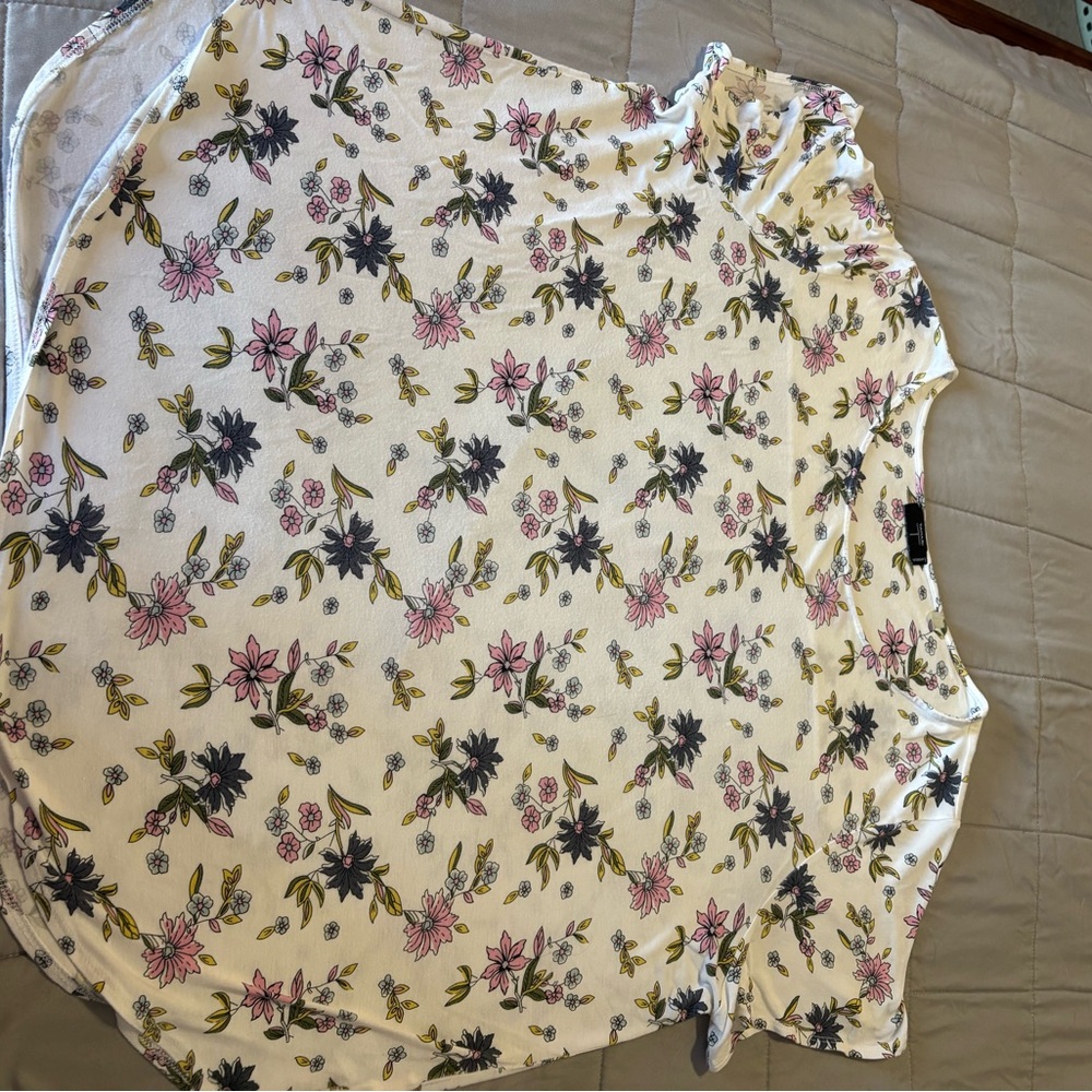 T Tahari Floral Print Blouse - Pink, Black, Green on Cream